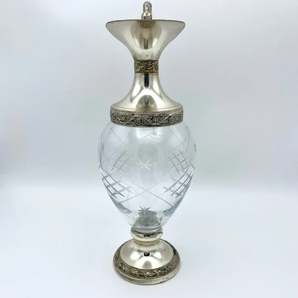Vintage Italian Silver Plated Crystal Ewer Dragon Victorian Decanter, 12 Glasses - Picture 6 of 15